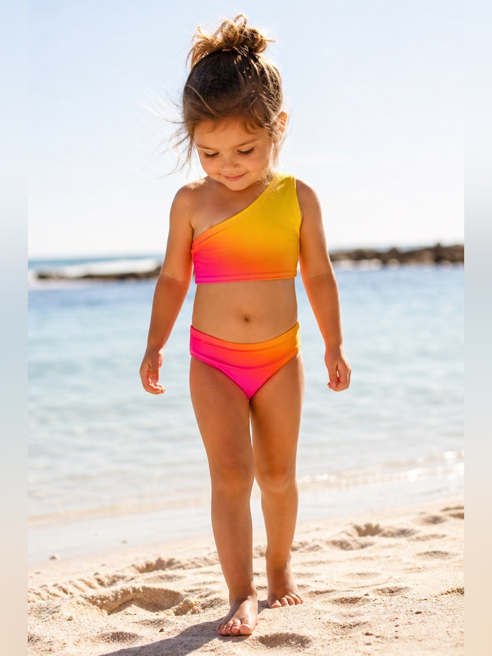 New! Kylie Jenner Swim Mini Kids Girls Ombre One-Shoulder Bikini Set ☀️ 2T & 3T